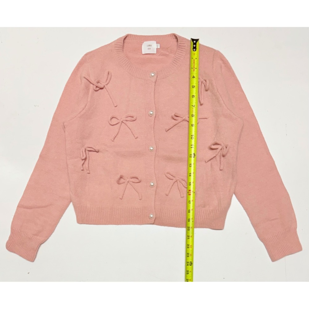 Luna Ivy Pink‎ Bow Cardigan Sweater Pearl Button Coquette Balletcore XS Y7832